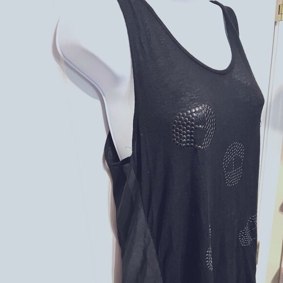 Moon Collection Los Angeles-Women's Black Tank Top-Skulls-Beads-Sheer open Back - Picture 2 of 11
